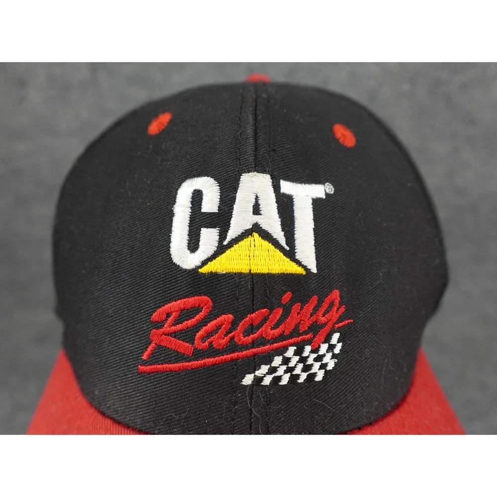 Caterpillar Racing Hat Mens OSFM Black Red Vintage Snapback Cyrk CAT Logo
